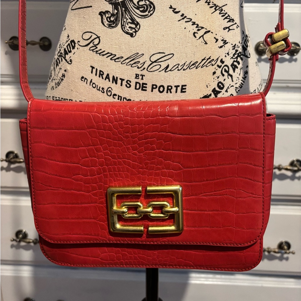 Zara Red Croc-Embossed Shoulder Bag